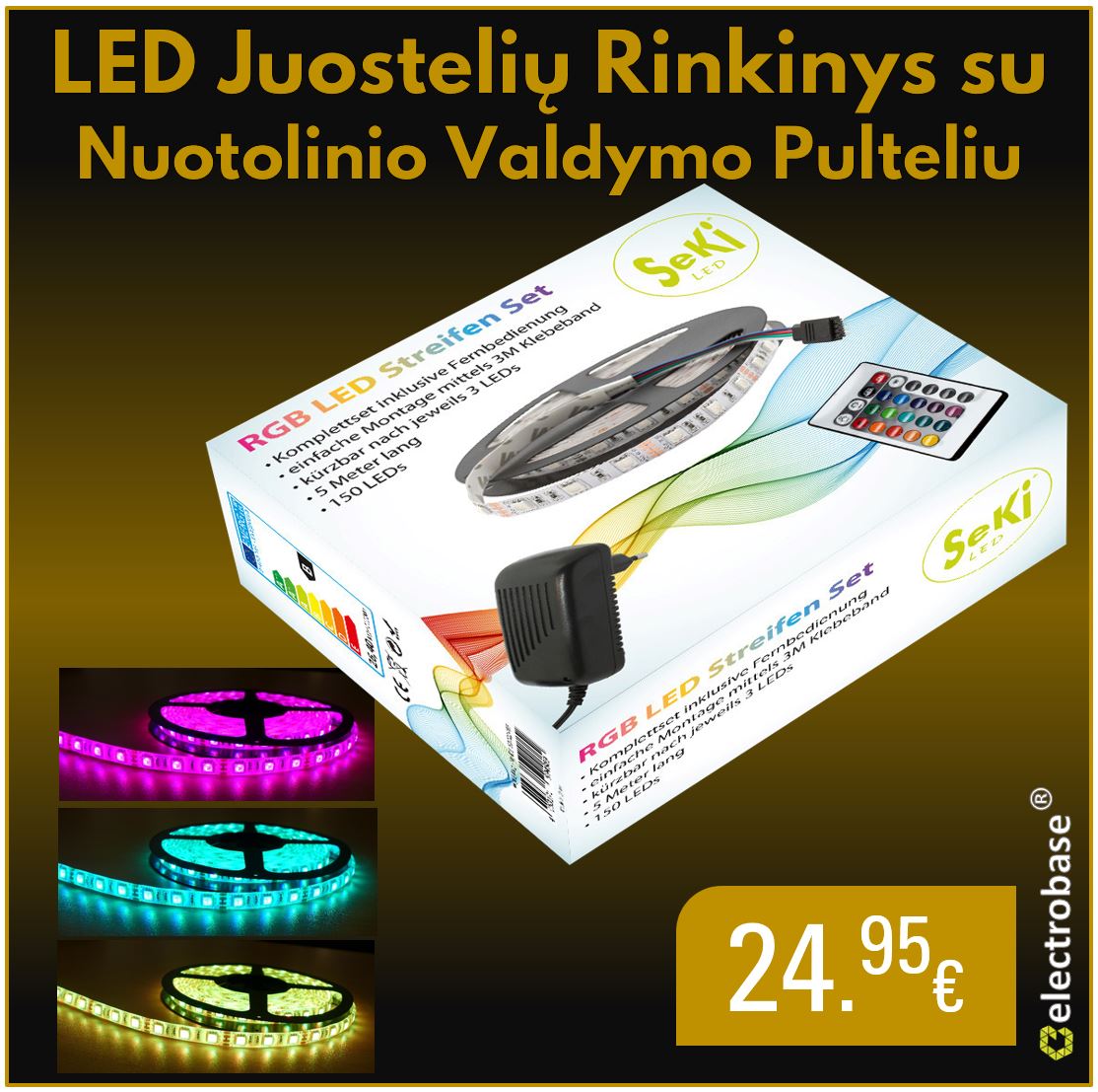 Spalvotų ( RGB ) LED juostelių komplektas su nuotolinio valdymo pulteliu - tik 24,95€ 