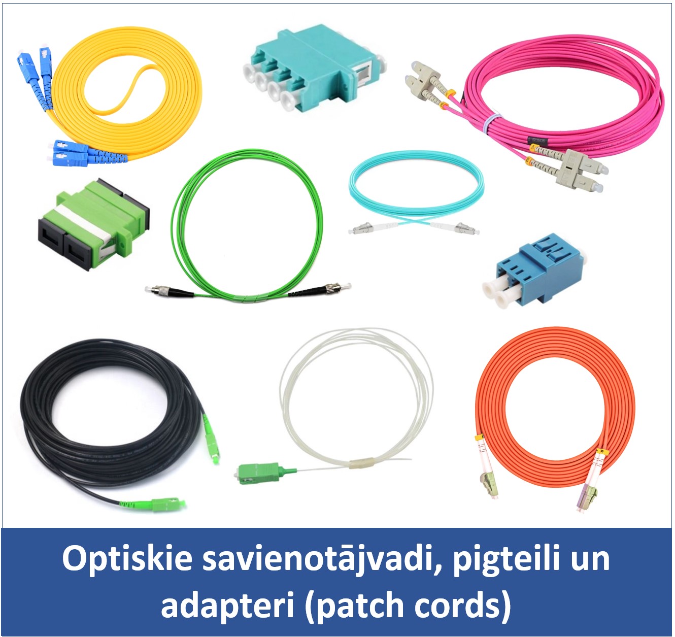 Optiskie savienotājvadi, pigteili un adapteri (patch cords)