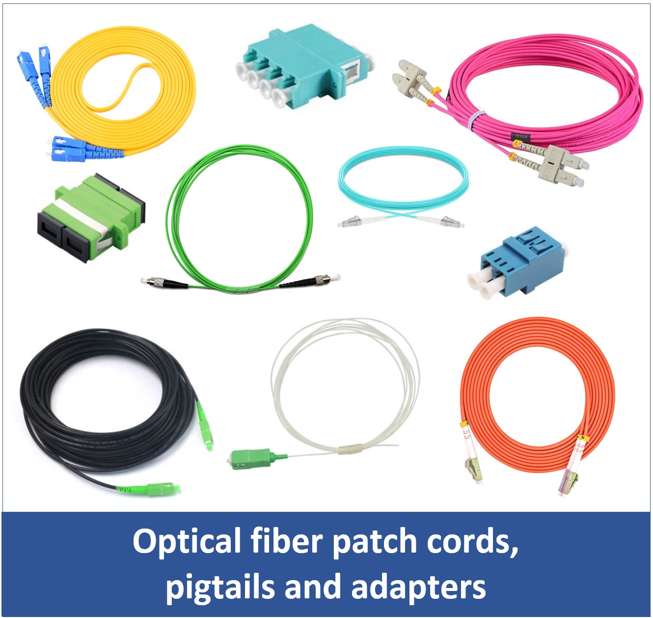 Optical fiber patch cords,  pigtails and adapters