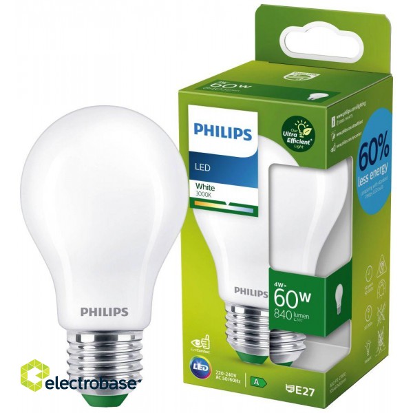 Philips LED Classic 4W (60W) A60 E27 3000K matēta spuldze 840lm 8719514435599