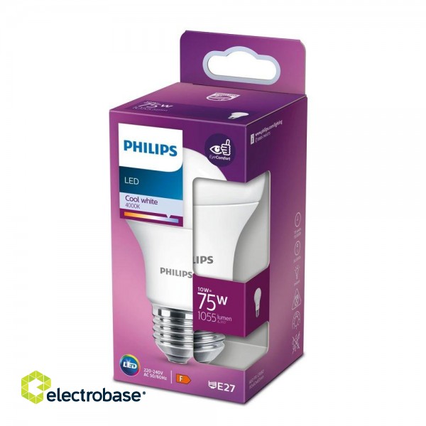 Philips LED 10W (75W) A60 E27 4000K matēta spuldze 1055lm