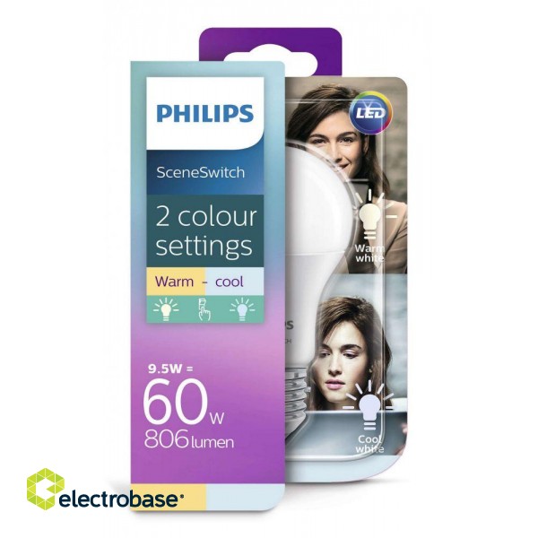 PHILIPS LED 9,5W (60W) 806lm A60 2700K-4000K SceneSwitch spuldze