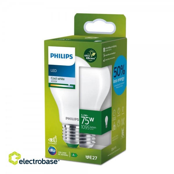 Philips LED Classic 5.2W (75W) A60 E27 4000K matēta spuldze 1095lm 8720169187931