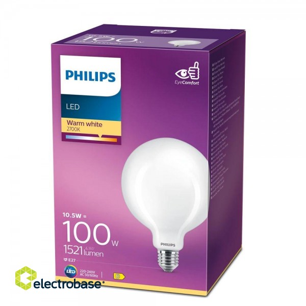 Philips LED classic 10.5W (100W) E27 2700K G120 matēta spuldze 1521lm 8718699665142