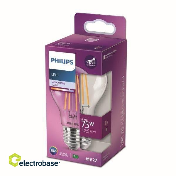 Philips LED classic 8.5W (75W) E27 4000K A60 Clear spuldze 1055lm