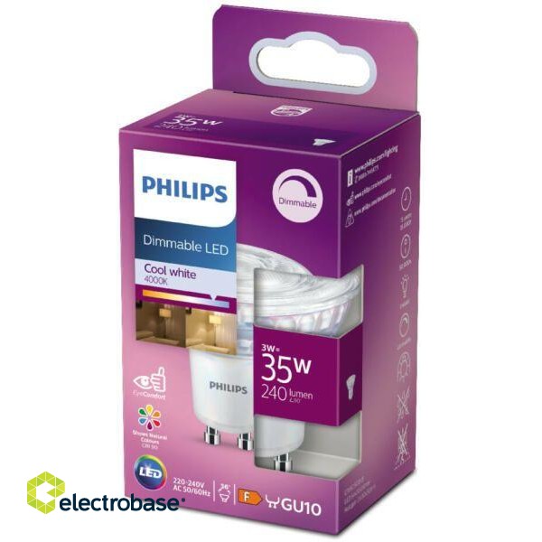 Philips LED Clasisc 3W (35W) GU10 C90 4000K 36D dimmējama spuldze 240lm