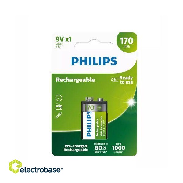 Philips uzlādējamā baterija 9V 170 mAh 1 gb