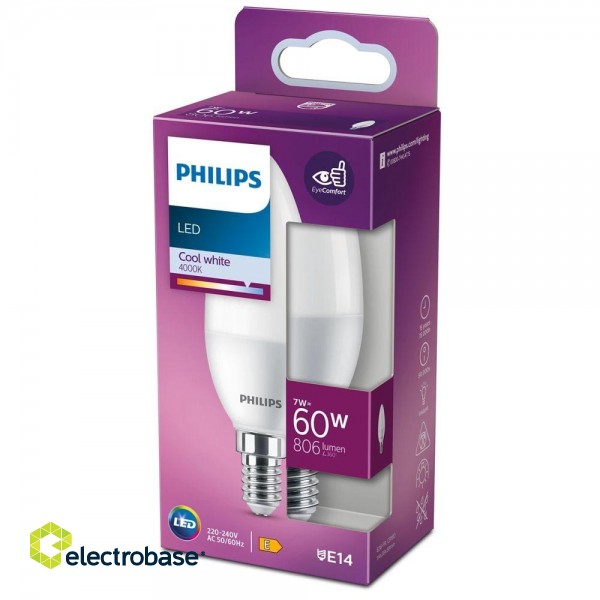 Philips LED 7W (60W) B38 E14 4000K matēta spuldze 806lm