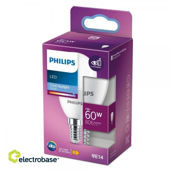 Philips LED 7W (60W) P48 E14 6500K matēta spuldze 806lm 8719514309760