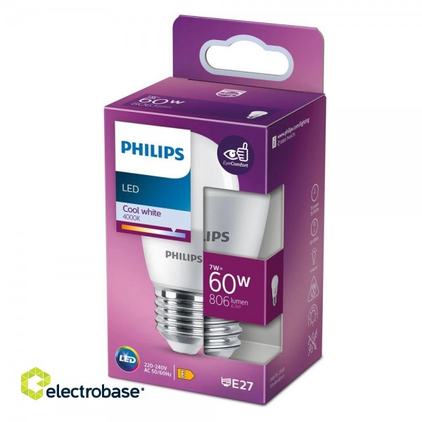 Philips LED 7W (60W) P48 E27 4000K matēta spuldze 806lm