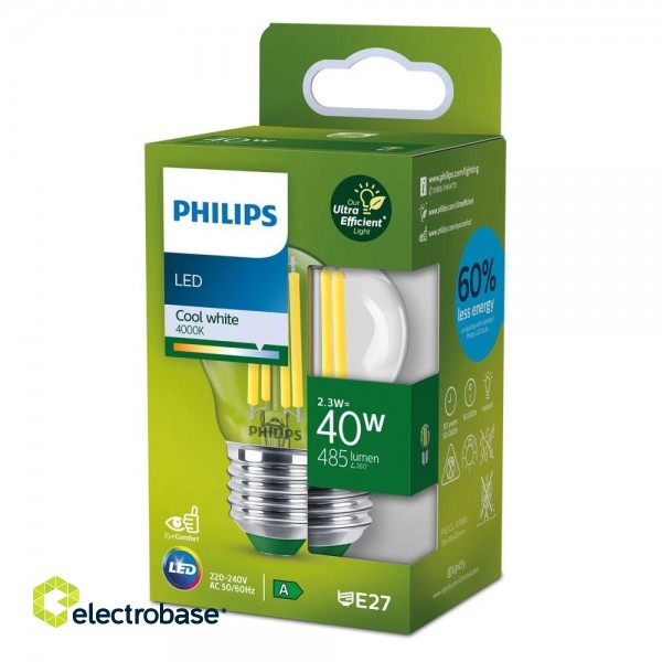 Philips LED Classic 2.3W (40W) P45 E27 4000K Clear spuldze 485lm 8720169188259