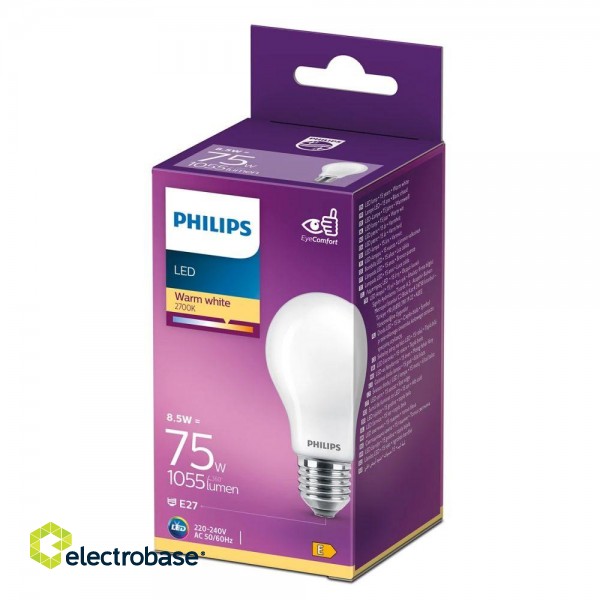 Philips LED classic 8.5W (75W) A60 E27 2700K matēta spuldze 1055lm