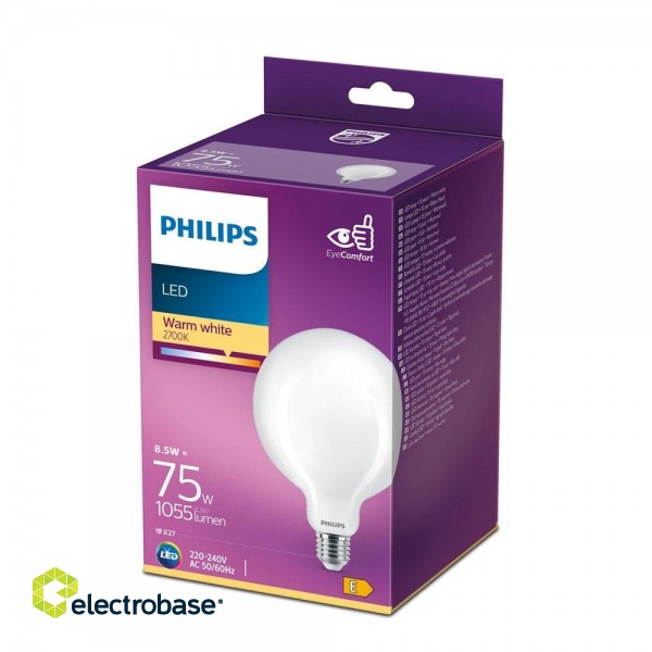 PHILIPS LED classic 8.5W (75W) G120 E27 2700K matēta spuldze 1055lm