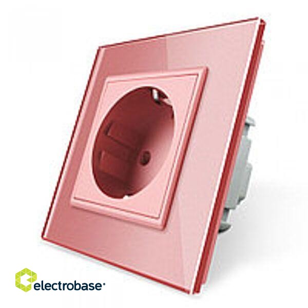 Livolo elektrības kontaktligzda melna 16A - 80mm ar rozā stikla paneli