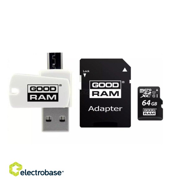 Goodram MicroSD class 10 UHS I 64GB Memory card + Card reader image 2