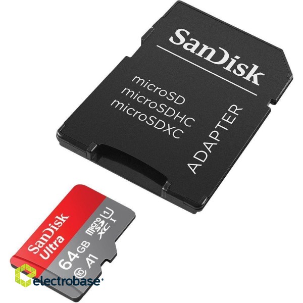 Sandisk Ultra Android microSDXC 64GB 140MB/s A1 Cl.10 UHS-I Memory card + adapter paveikslėlis 2