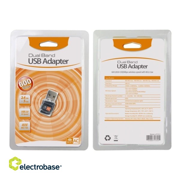 RoGer USB WiFi Dual Band Adapteris 802.11ac / 600mbps / RTL8811cu image 4