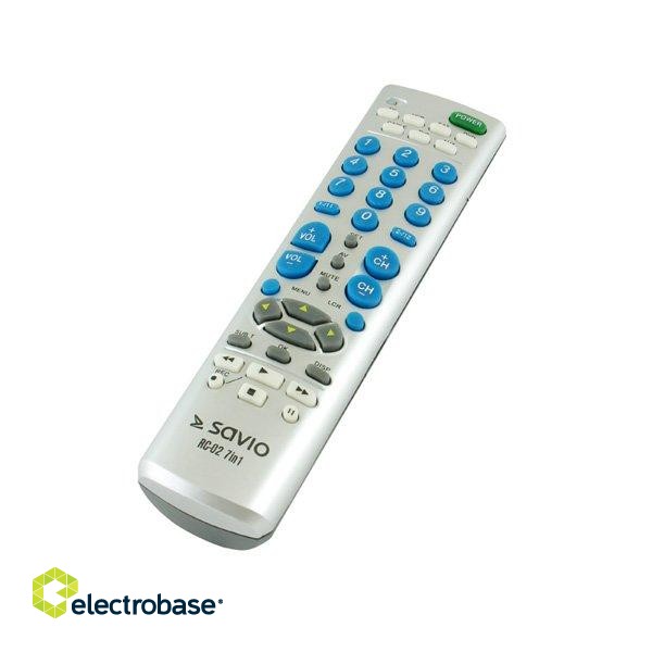 Savio RC-02 Universal Remote TV / DVD / SAT / VCR / AUX / CABLE / DVB-T / 7 in 1 / Silver paveikslėlis 1