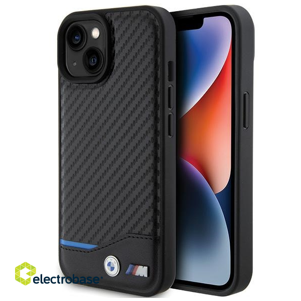 BMW PU Carbon Case Aizmugurējais Apvalks Priekš Apple iPhone 15 image 1