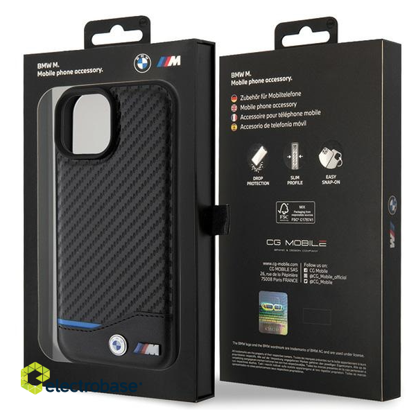 BMW PU Carbon Case Защитный Чехол для Apple iPhone 15 фото 2