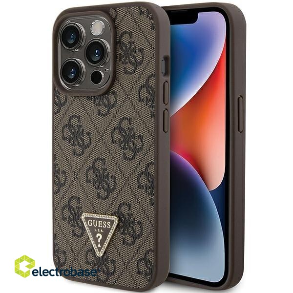 Guess PU Leather 4G Triangle Strass Case Защитный Чехол для iPhone 15 Pro фото 1