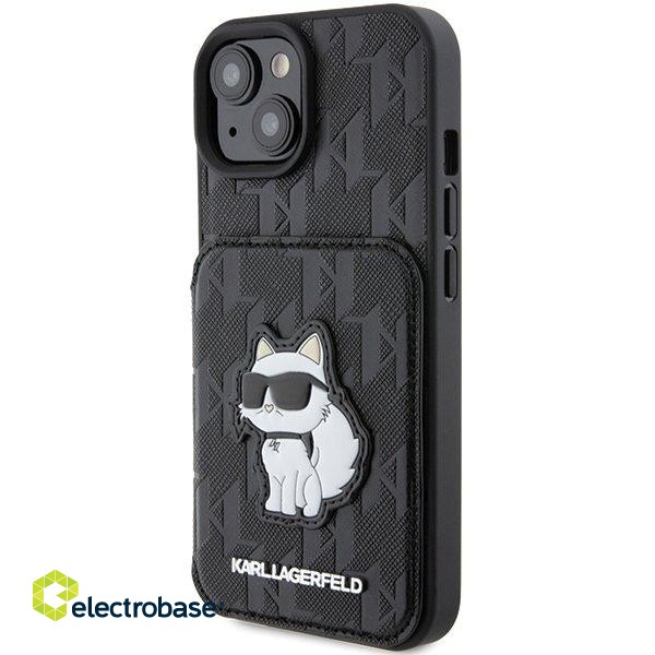 Karl Lagerfeld Saffiano Cardslots and Stand Monogram Choupette Back Case for Apple iPhone 15 image 2