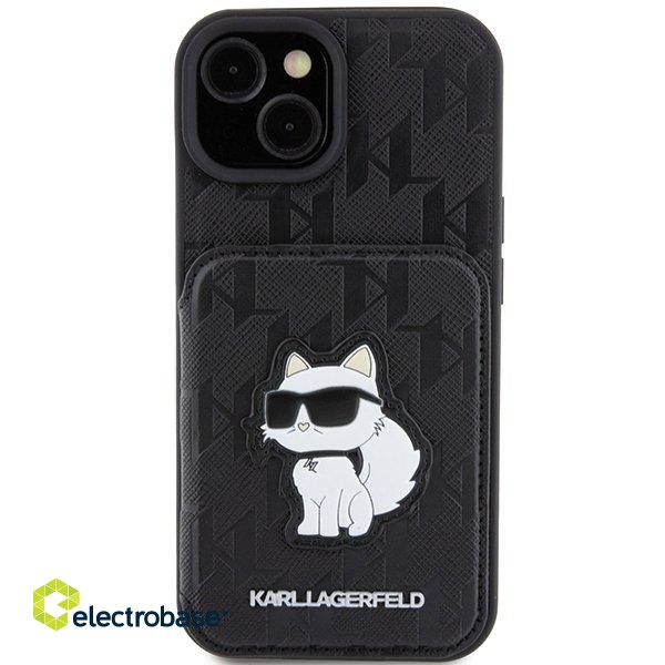 Karl Lagerfeld Saffiano Cardslots and Stand Monogram Choupette Back Case for Apple iPhone 15 image 3