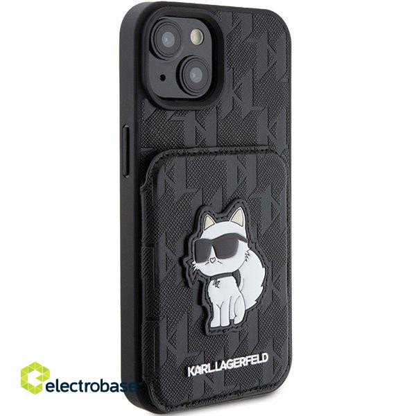 Karl Lagerfeld Saffiano Cardslots and Stand Monogram Choupette Back Case for Apple iPhone 15 image 4