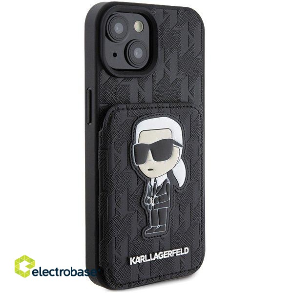 Karl Lagerfeld Saffiano Cardslots and Stand Monogram Ikonik Back Case Aizsargapvalks Priekš Apple iPhone 15 image 4