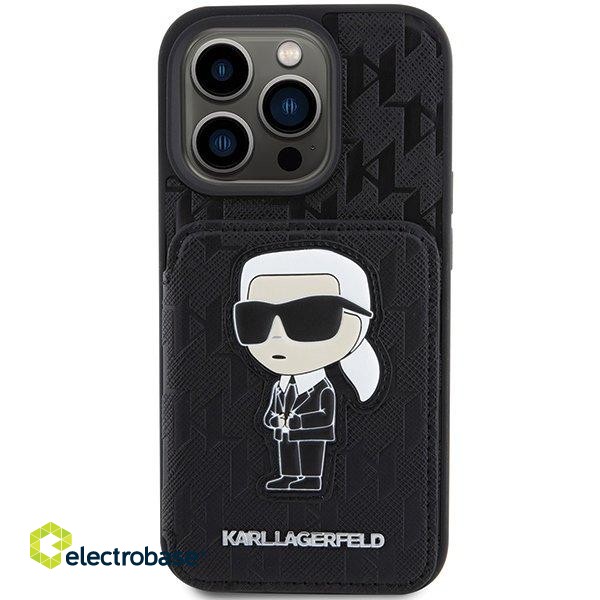 Karl Lagerfeld Saffiano Cardslots and Stand Monogram Ikonik Patch Back Case for Apple iPhone 15 Pro Max image 3