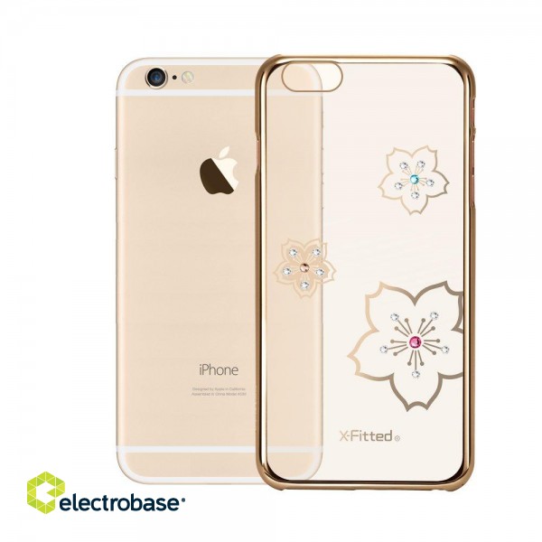 X-Fitted Aizmugurējais Plastikata Apvalks ar Swarovski Kristāliem Priekš Apple iPhone 6 / 6S Zelts / Atplaukst image 1