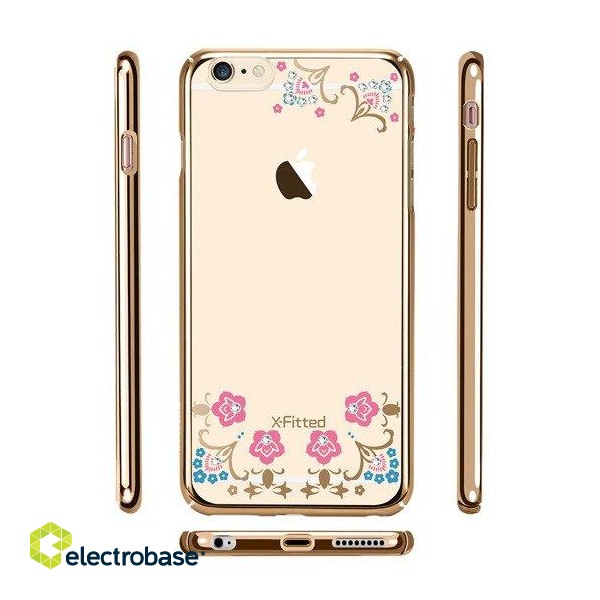 X-Fitted Plastic Case With Swarovski Crystals for Apple iPhone  6 / 6S Gold / Lucky Flower image 1
