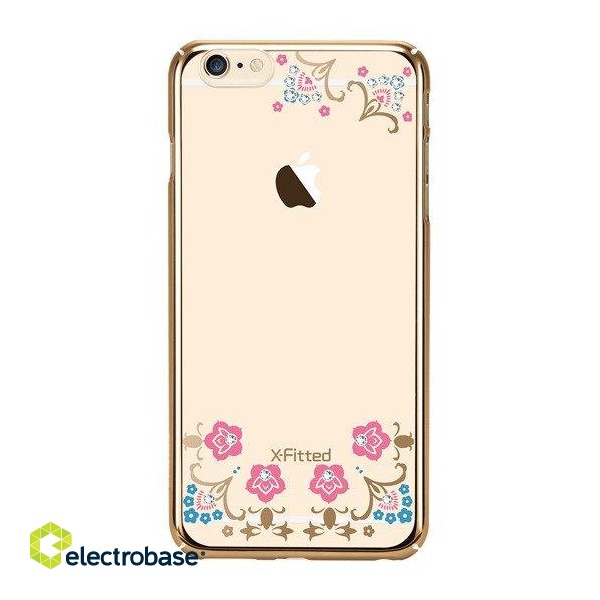 X-Fitted Plastic Case With Swarovski Crystals for Apple iPhone  6 / 6S Gold / Lucky Flower image 3