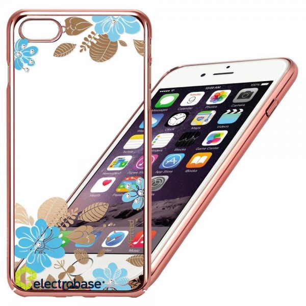 X-Fitted Plastic Case With Swarovski Crystals for Apple iPhone  6 / 6S Pink / Blue Flower image 1