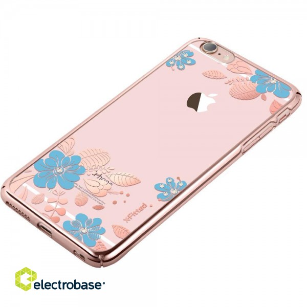 X-Fitted Plastic Case With Swarovski Crystals for Apple iPhone  6 / 6S Pink / Blue Flower image 3