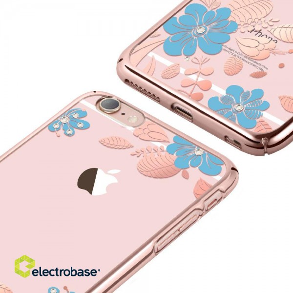 X-Fitted Plastic Case With Swarovski Crystals for Apple iPhone  6 / 6S Pink / Blue Flower image 4