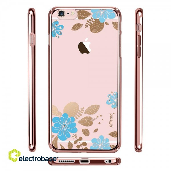 X-Fitted Plastic Case With Swarovski Crystals for Apple iPhone  6 / 6S Pink / Blue Flower image 6