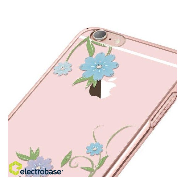 X-Fitted Plastic Case With Swarovski Crystals for Apple iPhone  6 / 6S Rose gold / Blue Flowers image 2