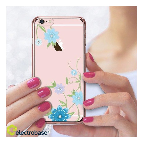 X-Fitted Plastic Case With Swarovski Crystals for Apple iPhone  6 / 6S Rose gold / Blue Flowers image 5