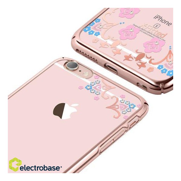 X-Fitted Plastic Case With Swarovski Crystals for Apple iPhone  6 / 6S Rose gold / Lucky Flower image 3