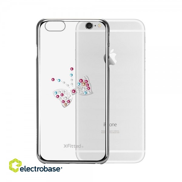 X-Fitted Plastic Case With Swarovski Crystals for Apple iPhone  6 / 6S Silver / Butterfly image 1