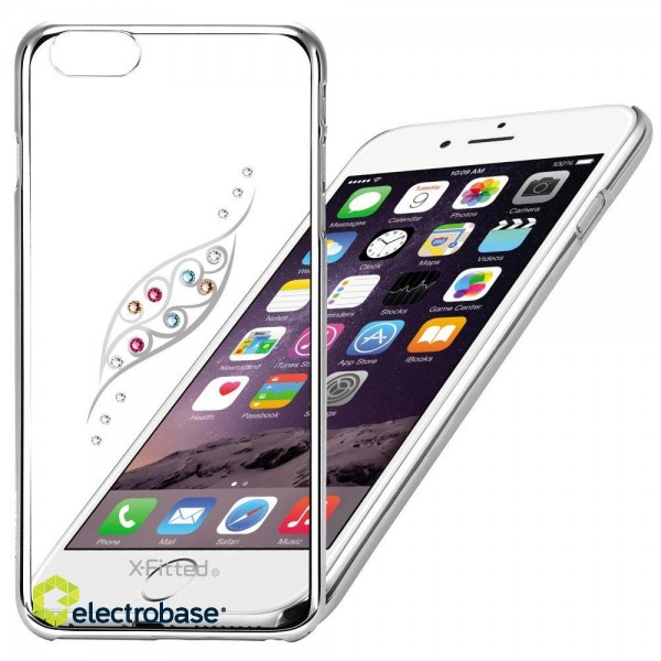 X-Fitted Plastic Case With Swarovski Crystals for Apple iPhone  6 / 6S Silver / Graceful Leaf image 1