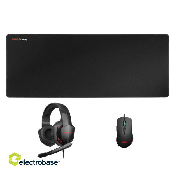 Mars Gaming MCPPRO Combo 3in1 Spēļu pele ar austiņām un paliktni RGB / 9800 DPI / USB 7.1 / 780x300mm image 2