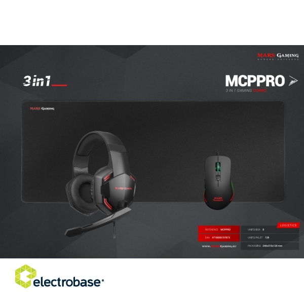 Mars Gaming MCPPRO Combo 3in1 Spēļu pele ar austiņām un paliktni RGB / 9800 DPI / USB 7.1 / 780x300mm image 7