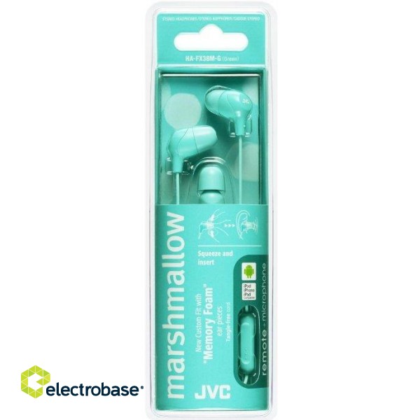 JVC HA-FX38M-G-E Marshmallow Headphones with remote & microphone Green image 2