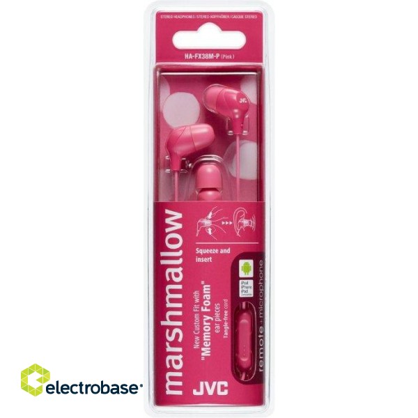 JVC HA-FX38M-P-E Marshmallow Headphones with remote & microphone Pink image 2