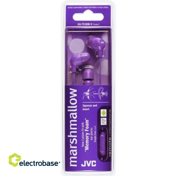 JVC HA-FX38M-P-E Marshmallow наушники с пультом и микрофоном фиолетовый фото 2