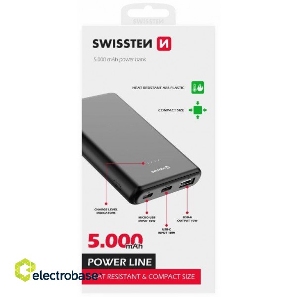 Swissten Line Power Banka Ārējās Uzlādes Baterija USB / USB-C / Micro USB / 10W / 5000 mAh image 1