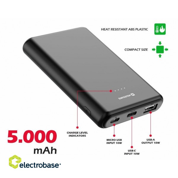 Swissten Line Power Banka Ārējās Uzlādes Baterija USB / USB-C / Micro USB / 10W / 5000 mAh image 2