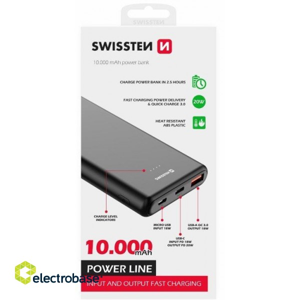 Swissten Line Power Power Bank USB / USB-C / Micro USB / 20W / 10000 mAh paveikslėlis 1
